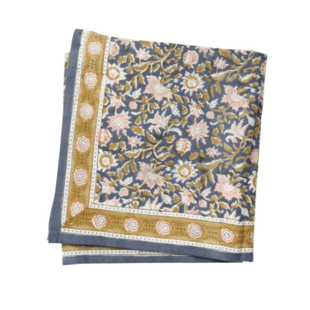 foulard adulte Scarf azur indigo - foulard-imprime-fleurs-a-lindienne-azur-blue